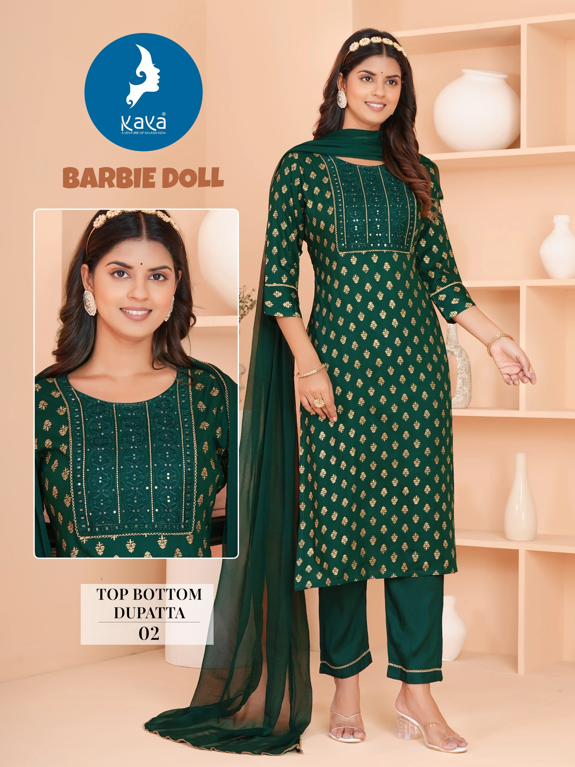 Kaya Barbie Doll Rayon Print Wholesale Readymade Salwar Suit Catalog — Wholesale Readymade Suit, Kaya wholesale from Surat — view 7
